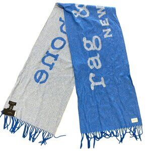RAG & BONE scarf Addison recycled wool blue white logo Classic Preppy New